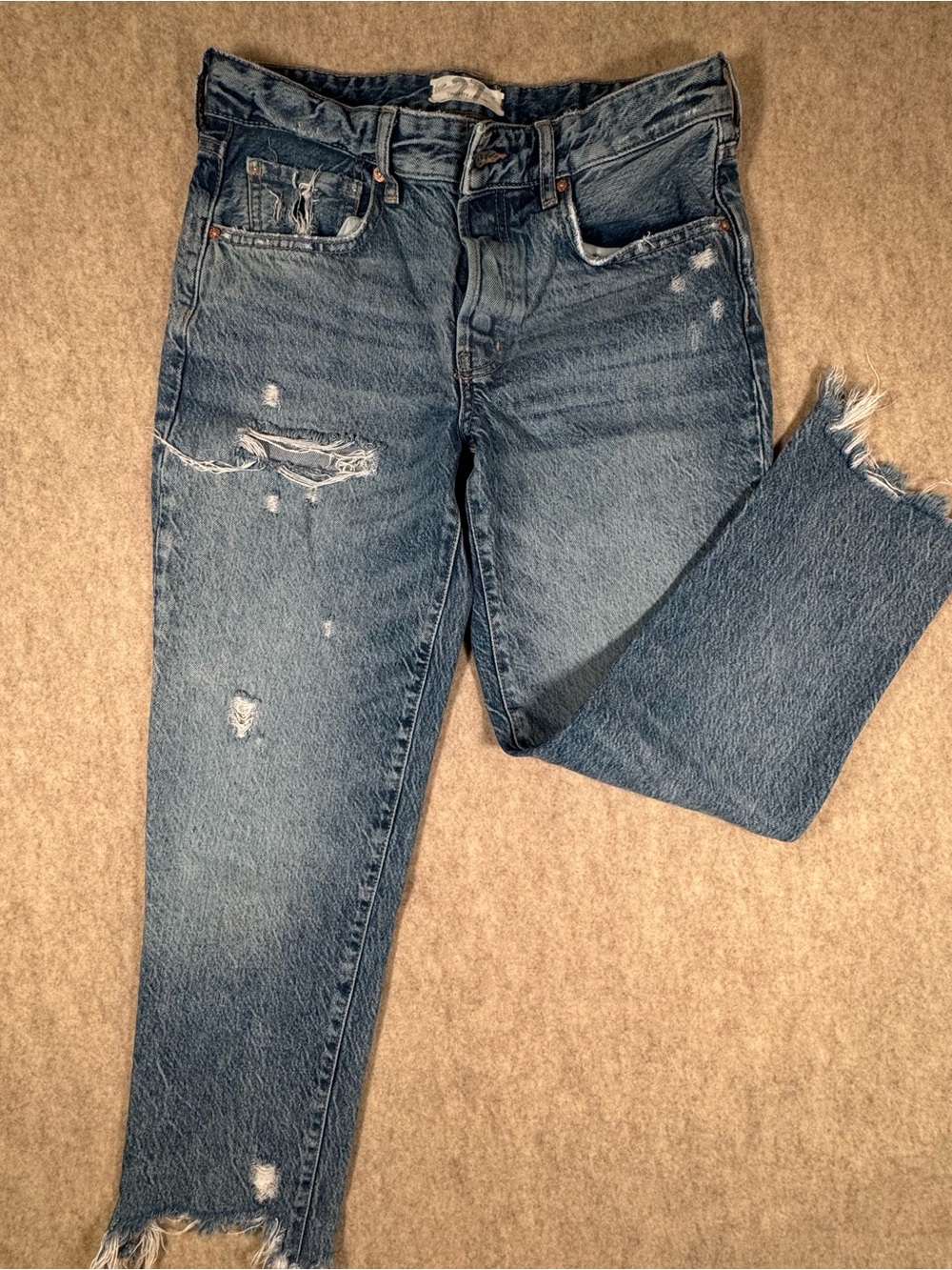 Free People Good Times Relaxed Jeans November Rain Blue Distressed 27